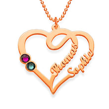 Load image into Gallery viewer, Personalized 925 Sterling Silver Double Heart Name Necklace With Birthstone
