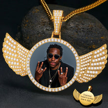 Load image into Gallery viewer, 14K Gold Custom Picture Pendant With Wings Necklace