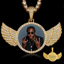 Load image into Gallery viewer, 14K Gold Custom Picture Pendant With Wings Necklace