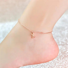 Load image into Gallery viewer, 14k Gold Plated Ankle Bracelet with Initial Letter with rose gold color