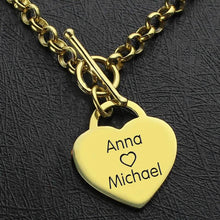 Load image into Gallery viewer, 14k Gold Plated Charm Heart Bracelet Gold Egraved