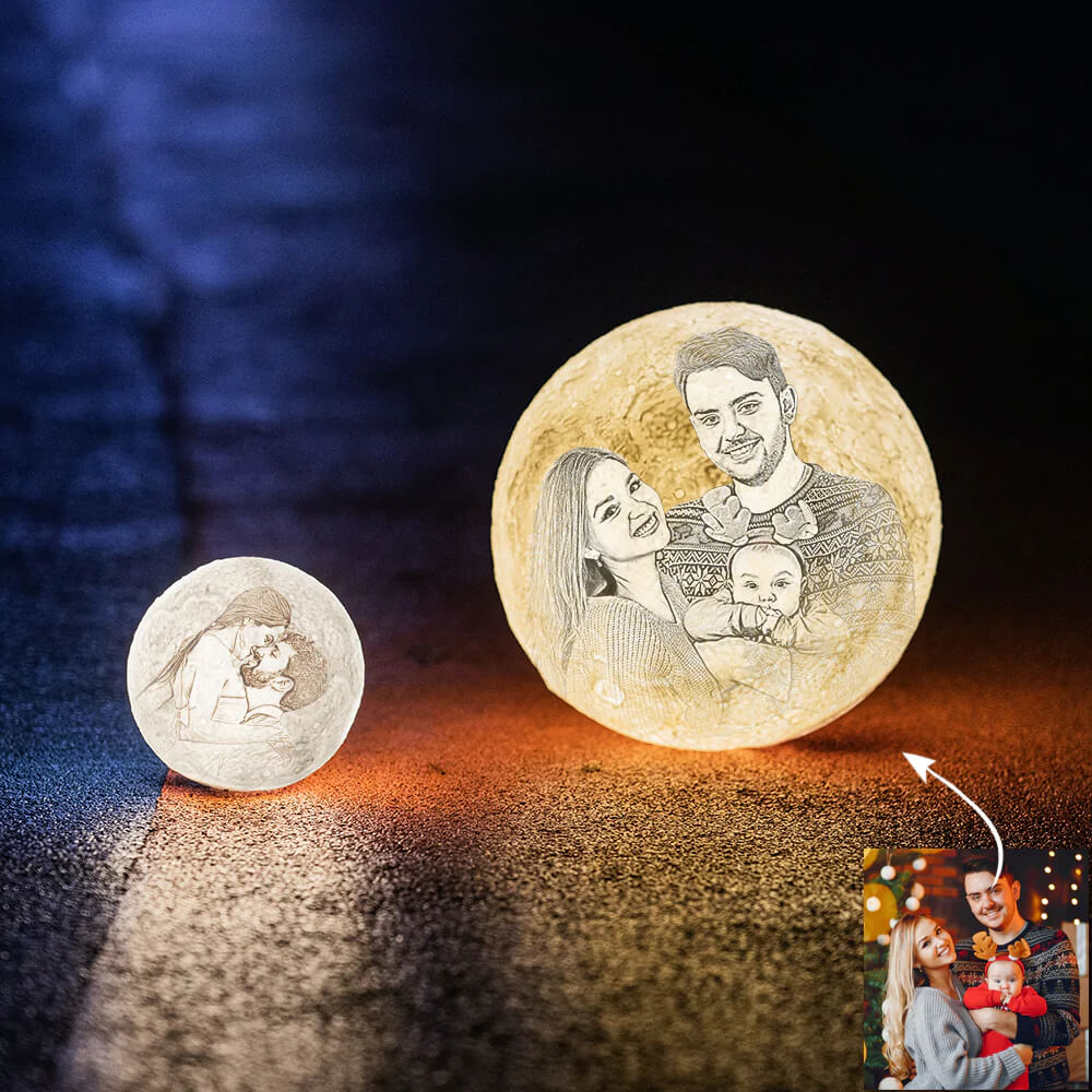 Moon Lamp with Picture 3D Printed Customized Moon Night Light with Stand 