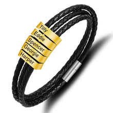 Load image into Gallery viewer, Braided Leather Bracelet With Name On It Gold Plating