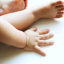 Load image into Gallery viewer, Custom Baby Name Bracelets Charm in 14k Gold Plated With Link Chain with gold color
