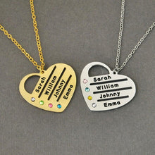 Load image into Gallery viewer, Heart Necklaces with Birthstone and names for Family