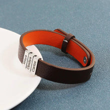 Load image into Gallery viewer, Mens Leather Bracelet With Name Beads