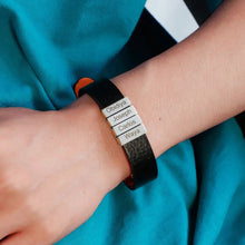 Load image into Gallery viewer, Mens Leather Bracelet With Name Beads silver color