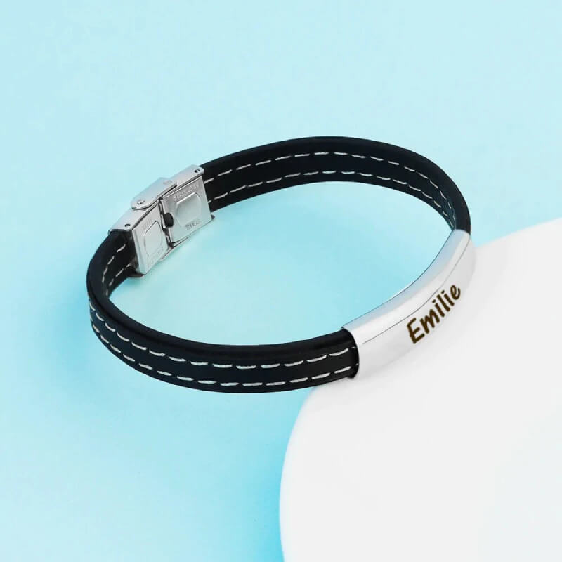 Personalised Engraved Leather Bracelet For Men – Stainless Steel, Adjustable, Custom Message
