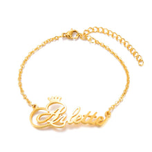 Load image into Gallery viewer, Personalized Anklet Bracelet With Crown With Gold Color