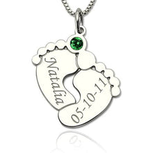 Load image into Gallery viewer, Personalized Baby Feet Necklace With Birthstones
