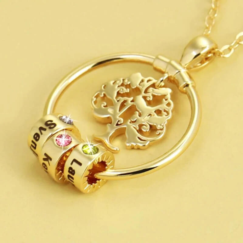 Personalized Family Tree Name Necklace With Birthstone For Mom