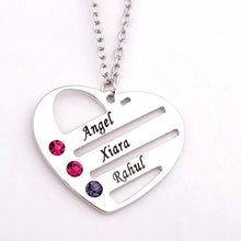 Load image into Gallery viewer, Personalized Mother's Heart Necklace with 3 Birthstones & Names