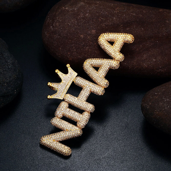 Bubble Letter Chain With Crown Name Necklace For Men