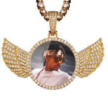 Load image into Gallery viewer, 14K Gold Plated Custom Angel Wings Picture Pendant Necklace in gold color