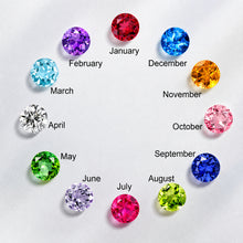 Load image into Gallery viewer, Birthstone color chart showing all 12 birth month gemstone colors for heart necklace