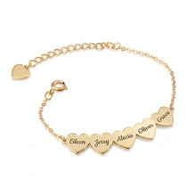 Load image into Gallery viewer, Gold tone family name heart charm bracelets