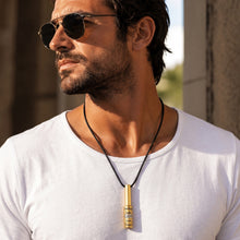 Load image into Gallery viewer, Man wearing personalized family name bead necklace