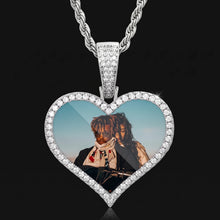 Load image into Gallery viewer, Silver rhodium plated memorial heart pendant with custom photo