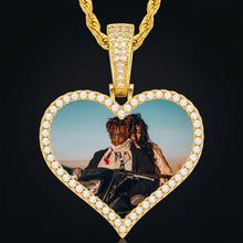 Load image into Gallery viewer, 18K gold plated heart photo medallion necklace with CZ stones
