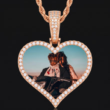 Load image into Gallery viewer, Memorial heart necklace with picture in an iced out CZ heart frame