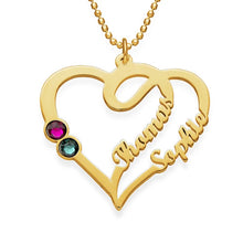 Load image into Gallery viewer, Personalized 925 Sterling Silver Double Heart Name Necklace With Birthstone