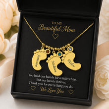 Load image into Gallery viewer, Personalized Baby Feet Name Necklace with Birthstones for MOM Gift in Gold