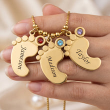 Load image into Gallery viewer, Personalized Family Necklace with Baby Feet Charms and Birthstones