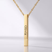 Load image into Gallery viewer, Personalized Four-Side Engraved 3D Bar Necklace in Gold with Custom Names