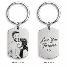 Load image into Gallery viewer, Personalized photo keychain showing back engraving