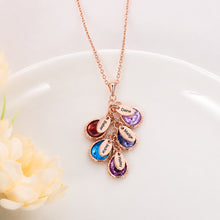Load image into Gallery viewer, Rose gold plated family name necklace with colorful teardrop birthstones