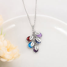 Load image into Gallery viewer, Silver color birthstone necklace for mom with multiple engraved kids names