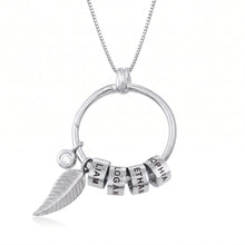 Load image into Gallery viewer, Silver color grandma name necklace with four engraved name charms