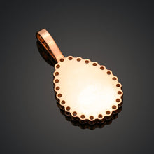 Load image into Gallery viewer, The smooth, blank back side of the rose gold teardrop photo pendant, ready for personalized text or name engraving.