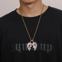 Load image into Gallery viewer, Model wearing broken heart necklace with picture on a chain
