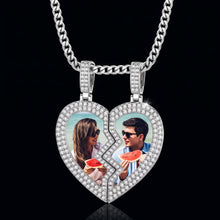 Load image into Gallery viewer, Silver rhodium plated split heart photo necklace with two pictures