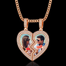 Load image into Gallery viewer, Rose gold plated broken heart photo pendant with CZ stones