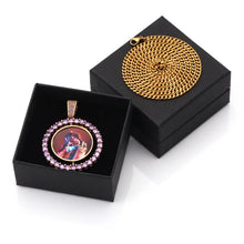 Load image into Gallery viewer, Gold iced out picture pendant in a black gift box