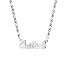 Load image into Gallery viewer, Silver rhodium plated double plated name necklace with a frosted cursive name