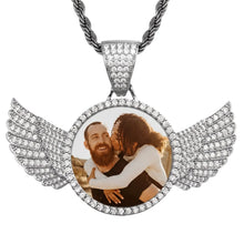 Load image into Gallery viewer, Custom 3D Photo Pendant Necklace With Angels Wings in silver color