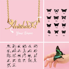 Load image into Gallery viewer, Font style guide for the custom butterfly script name necklace