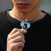 Load image into Gallery viewer, Model wearing heart necklace with picture inside on a chain