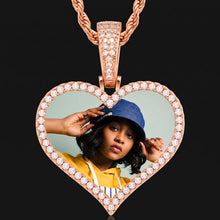Load image into Gallery viewer, Rose gold plated heart photo pendant with CZ stones and custom picture