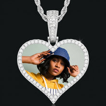 Load image into Gallery viewer, Silver rhodium plated heart necklace with picture inside and CZ halo