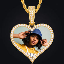 Load image into Gallery viewer, Heart necklace with picture inside in 18K gold plated iced out CZ frame