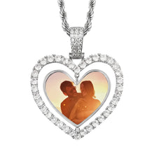 Load image into Gallery viewer, Custom Made Photo Heart Rotating Double-sided Picture Pendant Necklace in silver color