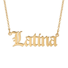 Load image into Gallery viewer, Custom Old English Style Name Necklace in yellow gold color
