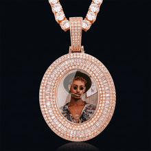 Load image into Gallery viewer, Rose gold plated oval photo necklace for men with a personalized picture inside