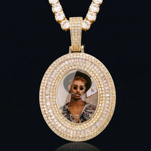 Load image into Gallery viewer, Custom oval photo pendant for men, 14K gold plated, with a personalized picture inside an iced-out CZ frame