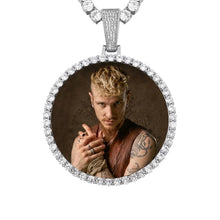 Load image into Gallery viewer, Silver photo medallions pendant for men – round picture pendant with an iced out CZ halo and CZ bail