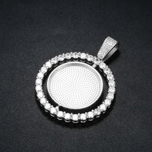 Load image into Gallery viewer, Inside of the silver rotating pendant without a photo, showing the empty round photo frame